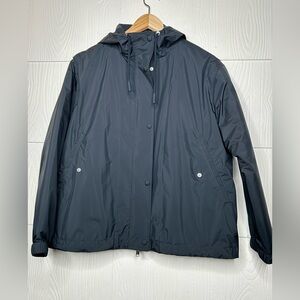 Yves Salomon Slate Blue Hooded Bomber Jacket